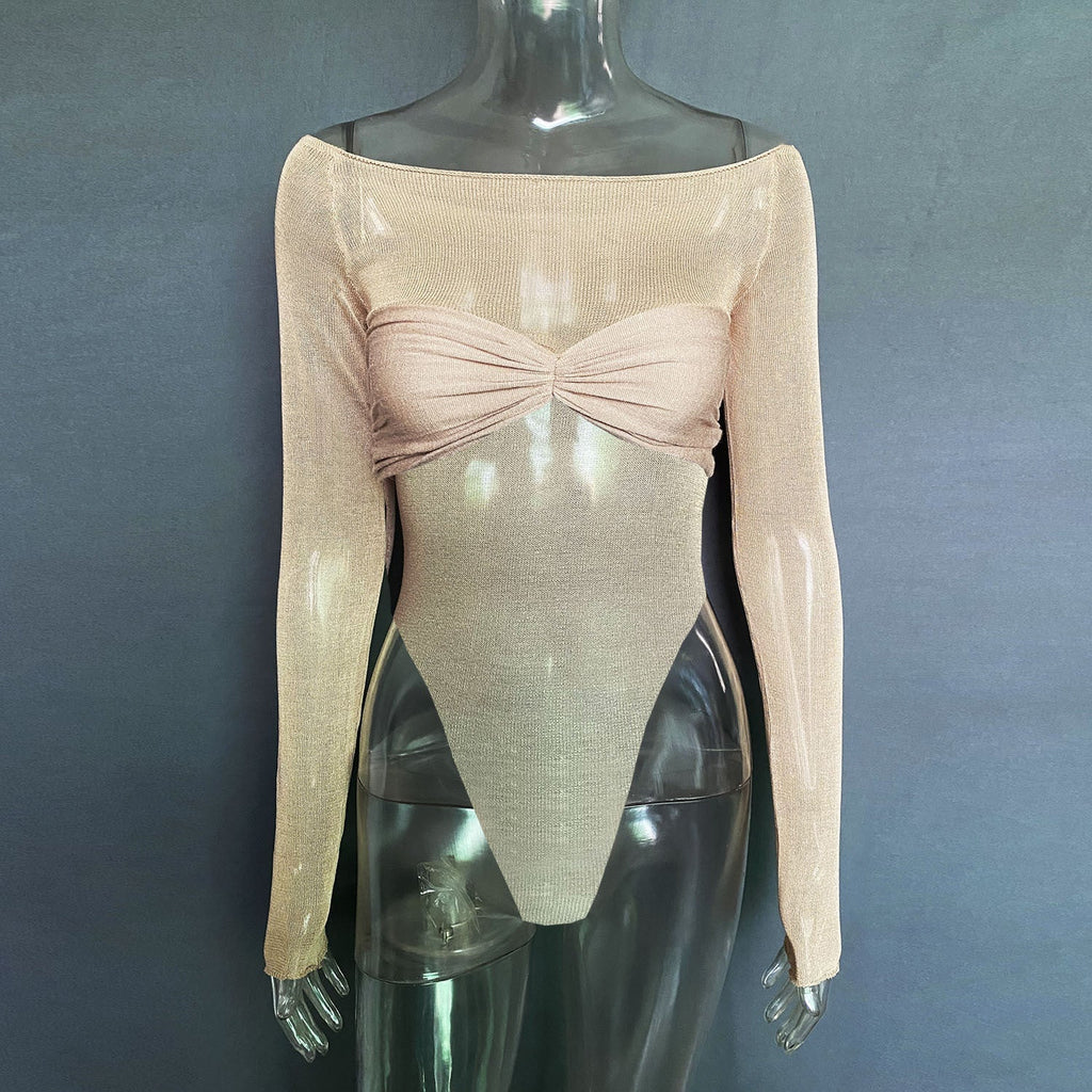 Spring Summer Best Women Clothes Off Neck See Through Triangle Jumpsuit Bella Mia
