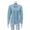 Women Clothing Striped Collared Shirt Women Waist Controlled Long Sleeves Lace up Cardigan Shirt Top Bella Mia