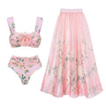 Floral Decorative Mesh Split Swimsuit Women High Waist Bikini Umbrella Skirt Bella Mia