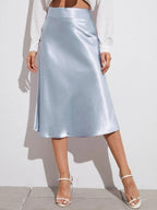 High Waist Satin Skirt Autumn Winter Women Midi Skirt Zipper Satin Skirt Bella Mia