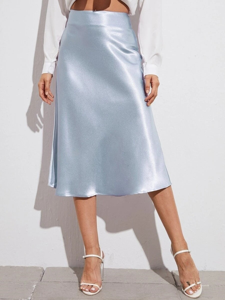 High Waist Satin Skirt Autumn Winter Women Midi Skirt Zipper Satin Skirt Bella Mia