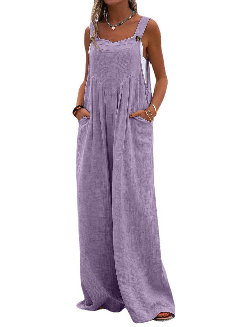 Women Clothing Summer Jumpsuit Ethnic Solid Color Wide Leg Jumpsuit Bella Mia