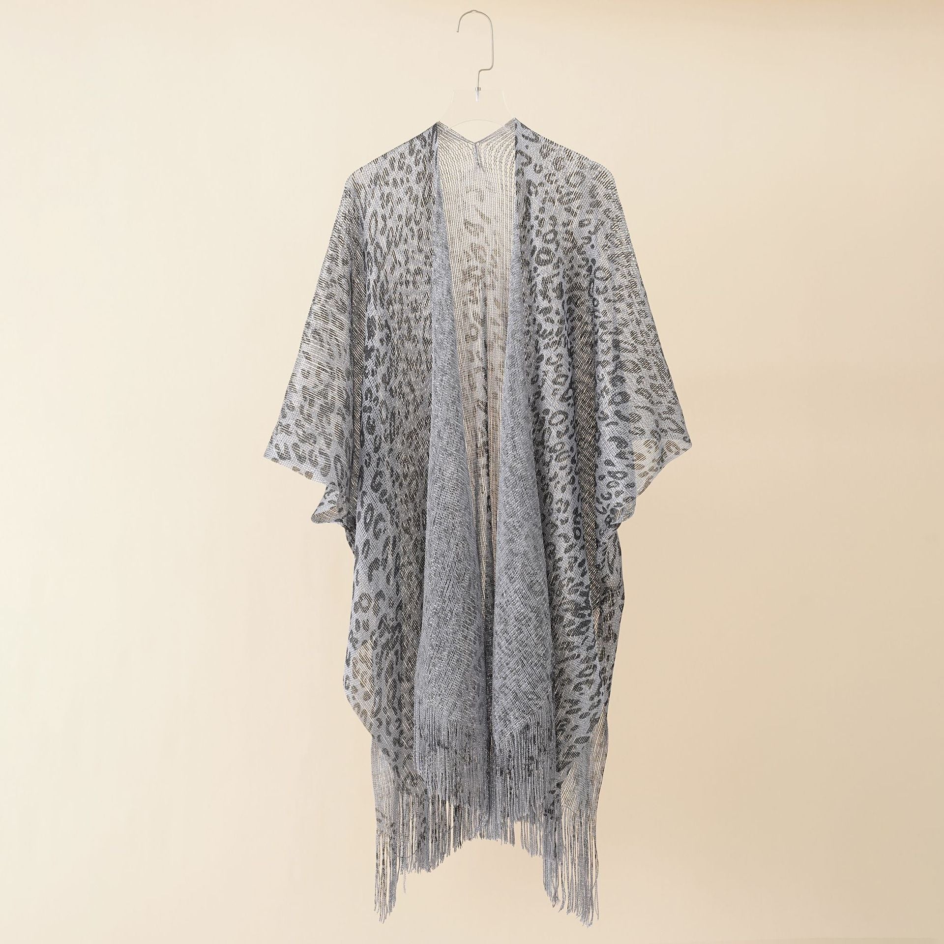 Summer Leopard Print Gold Silk Hollow Out Cutout Tassel Shawl Beach Sun Protection Sun Proof Cardigan Coat Bella Mia