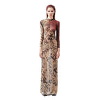 Women Clothing Spring Retro Mesh Personalized Printed Turtleneck Slim Slimming Dress for Women Bella Mia