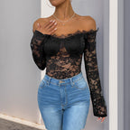 Fall Women Clothing Off Neck Long Sleeve Black Jumpsuit Bella Mia