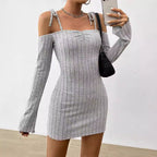 Women Clothing Adult Lady like Woman Lightly Mature Strap Sling Dress Autumn Winter Boat Collar Elegant Slim Fit Bella Mia