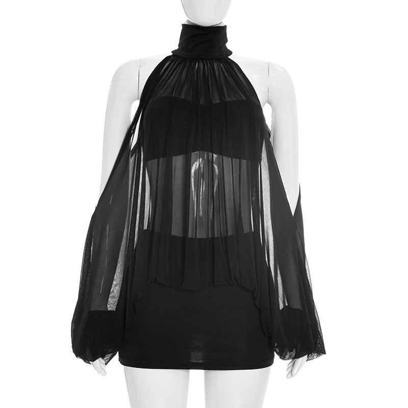 Summer Niche off the Shoulder Solid Color Sexy See through Sheath Dress