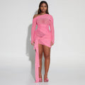 Spring Summer Women Wear Off Neck Design Sexy Pleated Dress Dopamine Sexy Bella Mia