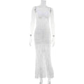 Women Solid Color Lace Sexy Backless Spaghetti Straps Dress Slit Trailing Maxi Dress Gown Bella Mia