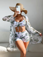 Swimsuit Women Split Three Piece Suit High Waist Long Sleeves Blouse Internet Celebrity Drawstring Suit Bella Mia