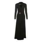 Fall Women Clothing Sexy Deep V Plunge neck Split Dress Solid Color Dress Women Bella Mia