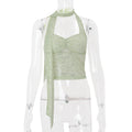 Women Clothing Summer Sexy Lace See through Decorative Ribbon Short Halterneck Vest Top Bella Mia