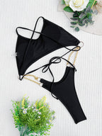 Women Double One Piece Swimsuit Banded Bikini Swimsuit Backless Swimsuit Solid Color Bikini Bella Mia