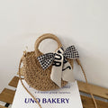 Cute Crossbody Straw Bag Plaid Scarf Portable Straw Bag Woven Bag Vacation Beach Bag Mori Women Bag Bella Mia