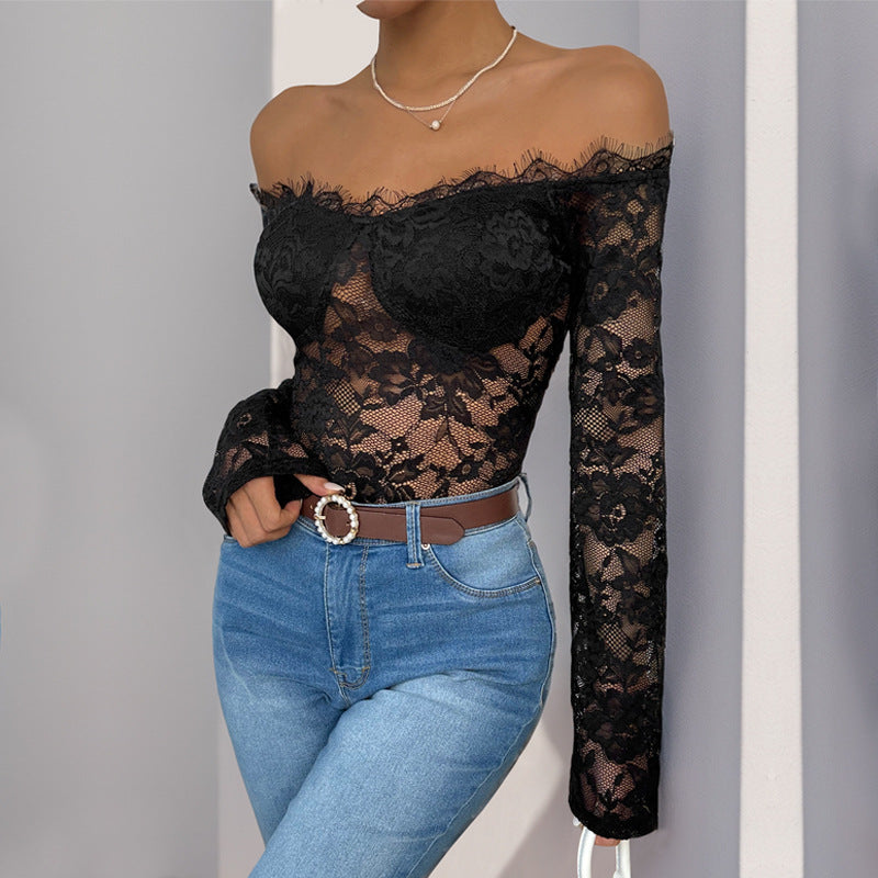 Fall Women Clothing Off Neck Long Sleeve Black Jumpsuit Bella Mia