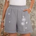 Women Clothing Summer High Waist Dandelion Printed Cotton Linen Pocket Shorts Bella Mia
