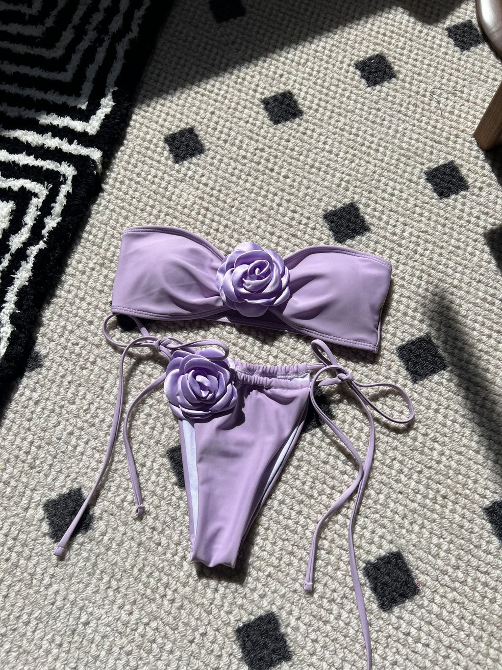Solid Color Rose Tube Top Drawstring Strap Split Swimsuit Bikini Bella Mia