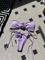 Solid Color Rose Tube Top Drawstring Strap Split Swimsuit Bikini Bella Mia