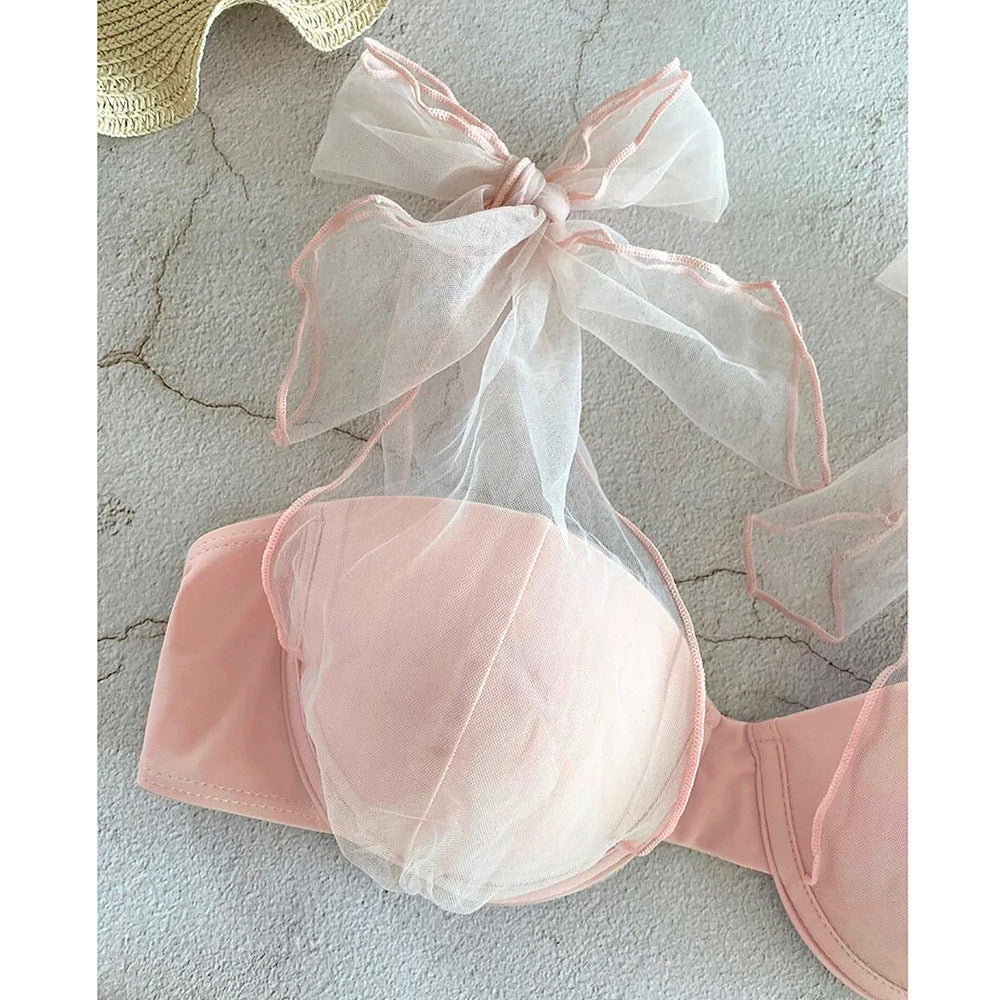 Solid Color Mesh Sling Split Swimsuit Female Bikini Sexy Fresh Backless Bella Mia