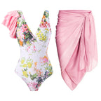Ruffled One Piece Swimsuit Women Retro Swimsuit Bikini Mesh Beach Skirt Set Bella Mia