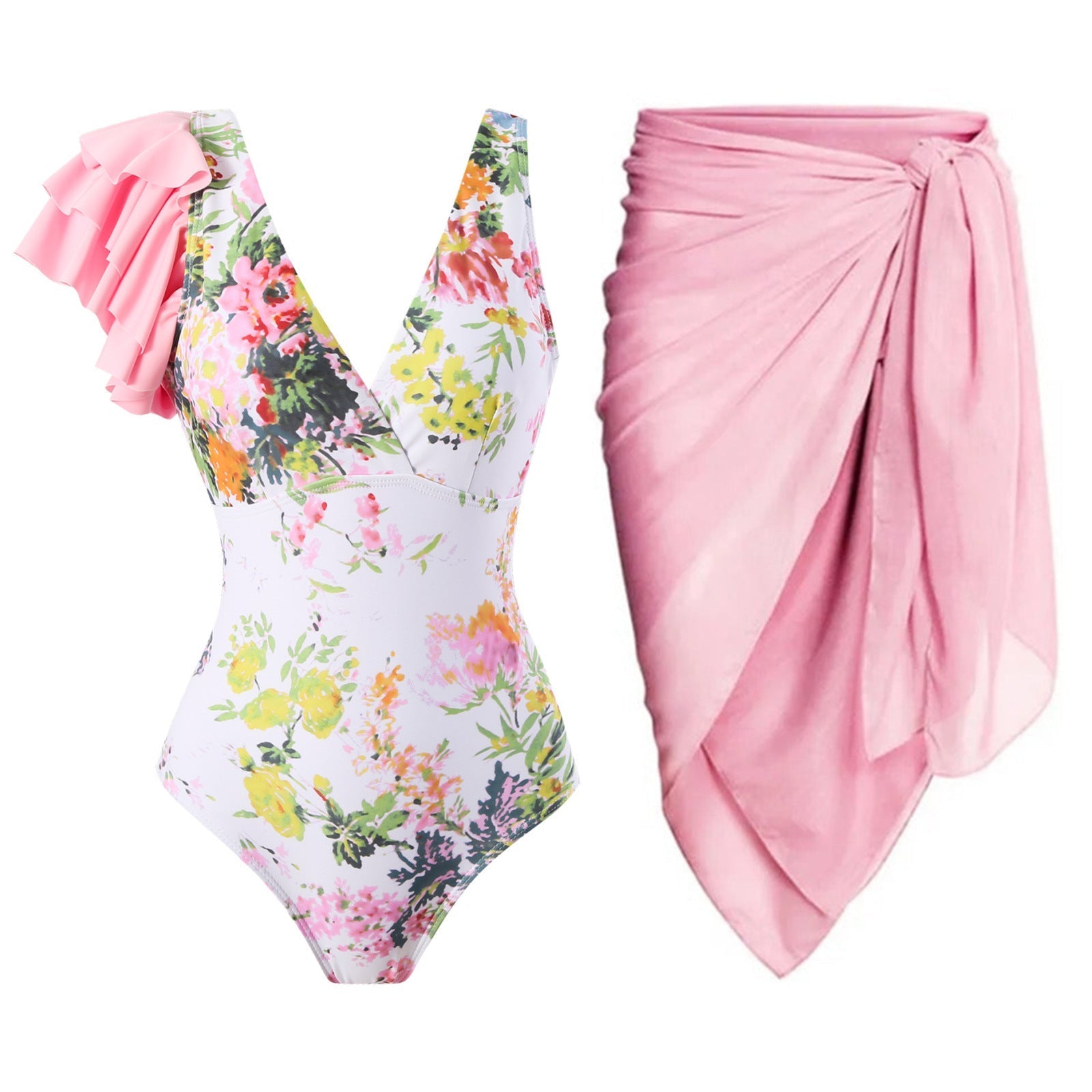 Ruffled One Piece Swimsuit Women Retro Swimsuit Bikini Mesh Beach Skirt Set Bella Mia