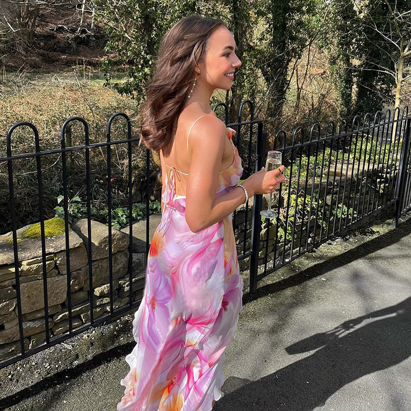 Summer Trends Women V neck Brace Printed Sheath Backless Sexy Dress Bella Mia