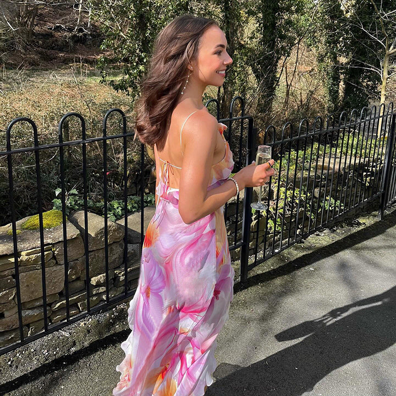 Summer Trends Women V neck Brace Printed Sheath Backless Sexy Dress Bella Mia