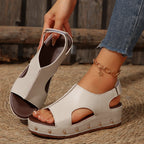 Platform Hollow Out Cutout Peep Toe Sandals Women plus Size Rivet Velcro Wedge Beach Sandals Bella Mia