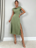 Women Clothing High Grade Summer Split Artificial Silk Dress Satin Long Dress Bella Mia
