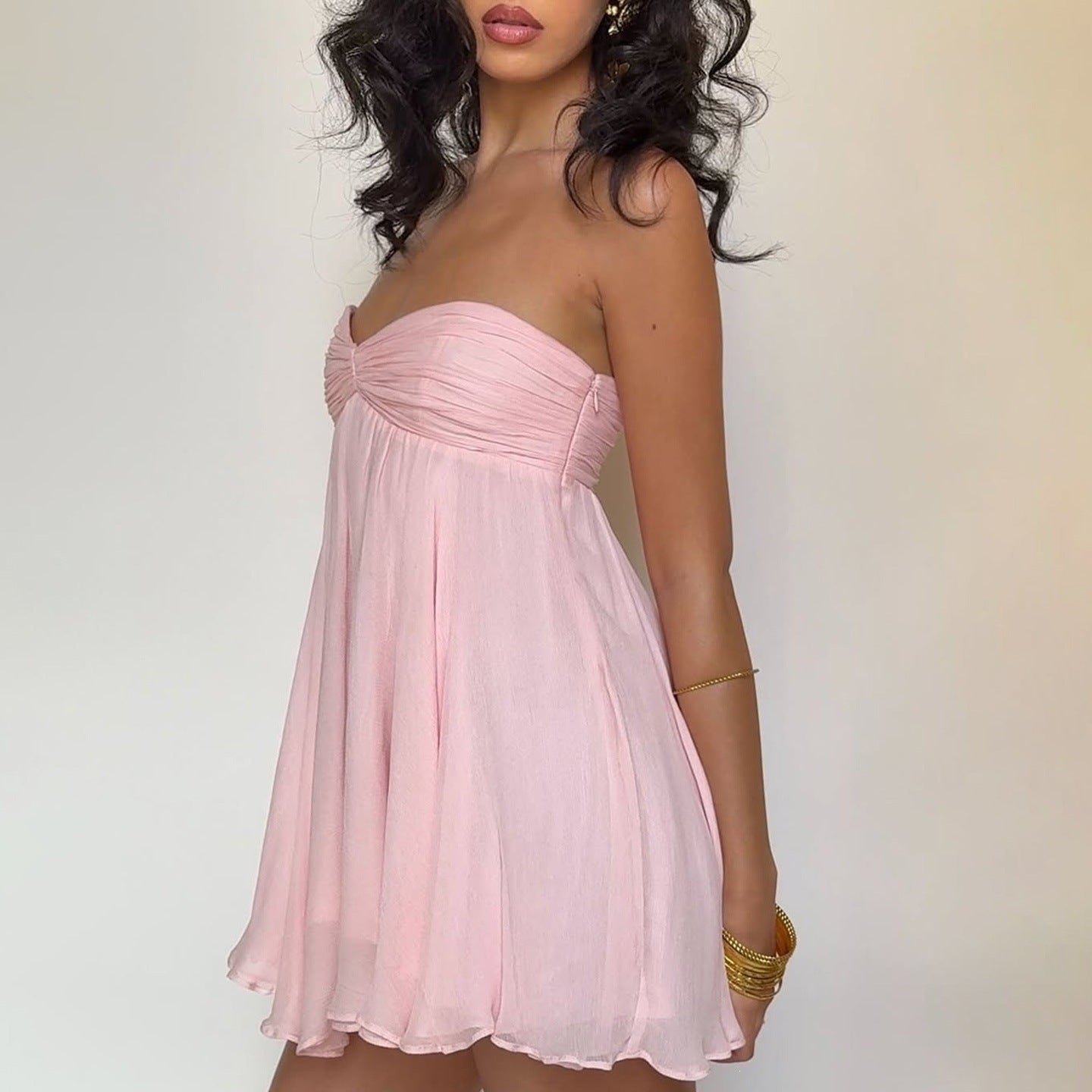 Women Clothing Spring Summer Graceful Fashionable Off Shoulder Pure Desire Tube Top Backless Short Loose Dress