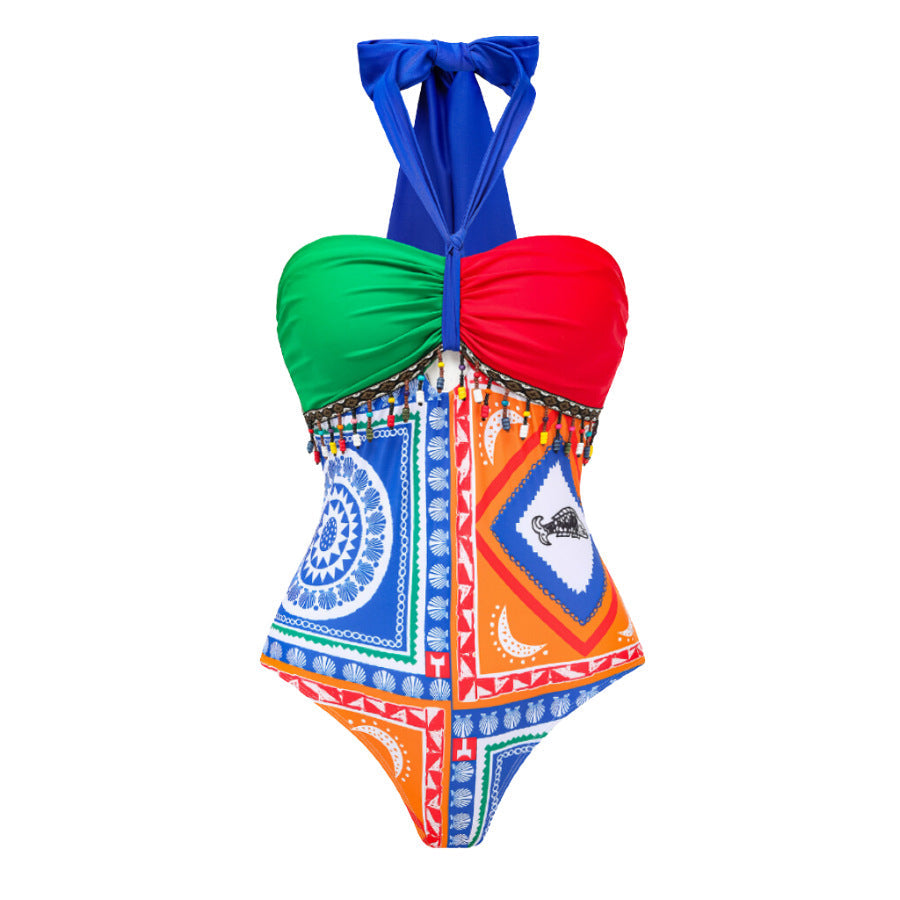 Sexy One Piece Swimsuit Women Conservative Cover Belly Lace up Swimsuit Spring Chiffon Beach Skirt Set Bella Mia
