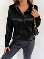 Real Shot Women Clothing Satin Summer Satin Shirt Women Satin Artificial Silk Shirt Bella Mia