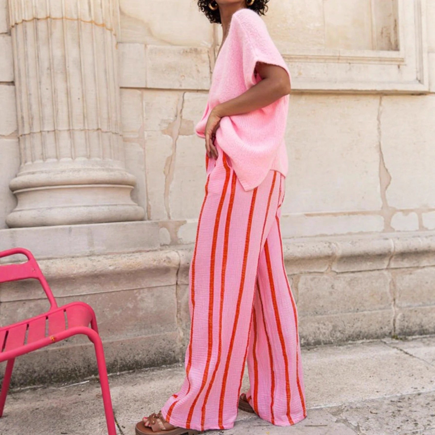 Women Striped Print Slim Fit Casual Long Pant