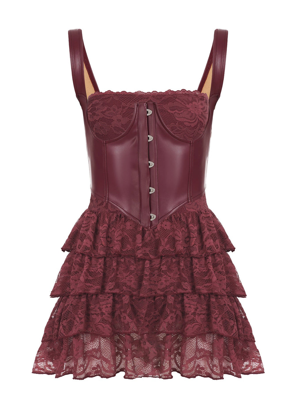 Sexy Leather Bra Strap Lace Stitching Puffy Tiered Dress Summer Set Bella Mia