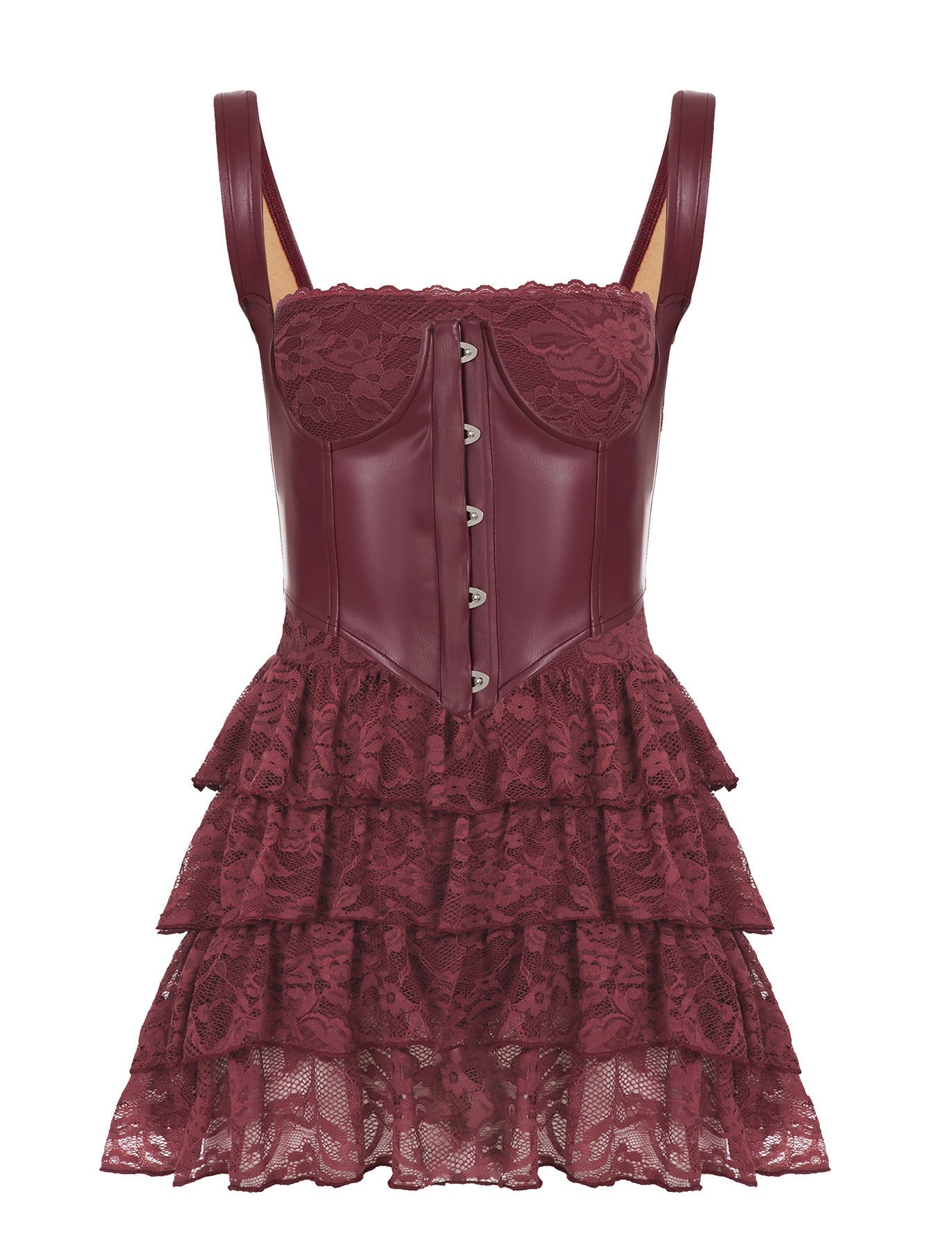 Sexy Leather Bra Strap Lace Stitching Puffy Tiered Dress Summer Set Bella Mia