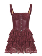 Sexy Leather Bra Strap Lace Stitching Puffy Tiered Dress Summer Set Bella Mia