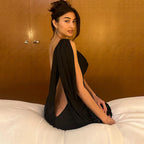 Women Clothing Autumn Winter Elegant Sexy Backless Evening Dress Pile Collar Solid Color Dress Women Bella Mia