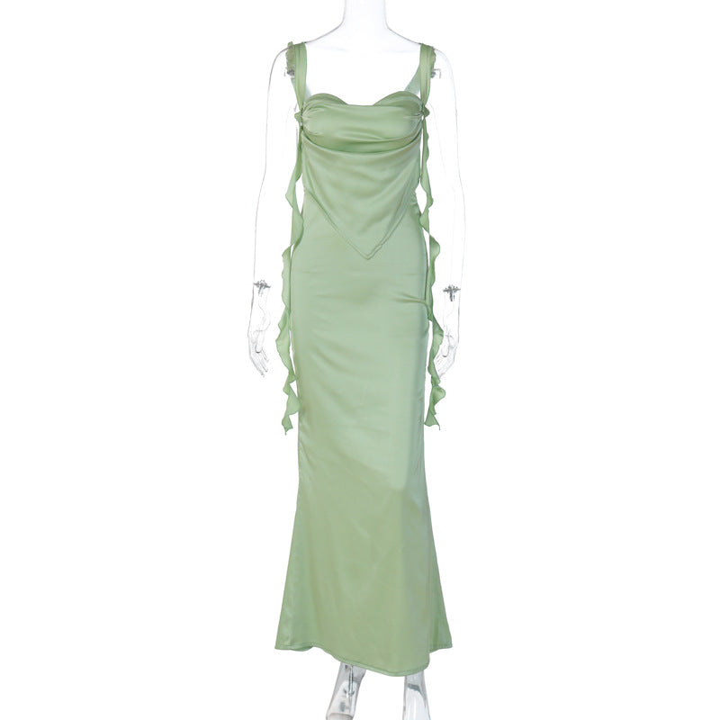 Summer Internet Celebrity Same Lace Strap Backless Dress Fashionable Ruffled Ribbon Dress Bella Mia