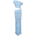 Spring Summer Women Clothing Solid Color Sexy Oblique Shoulder Bare Cropped Slim Fit Hip Bag Fold Split Dress Bella Mia