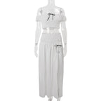 Women Clothing Summer Sexy Vacation off Neck Pleated Top Split Skirt Set Bella Mia
