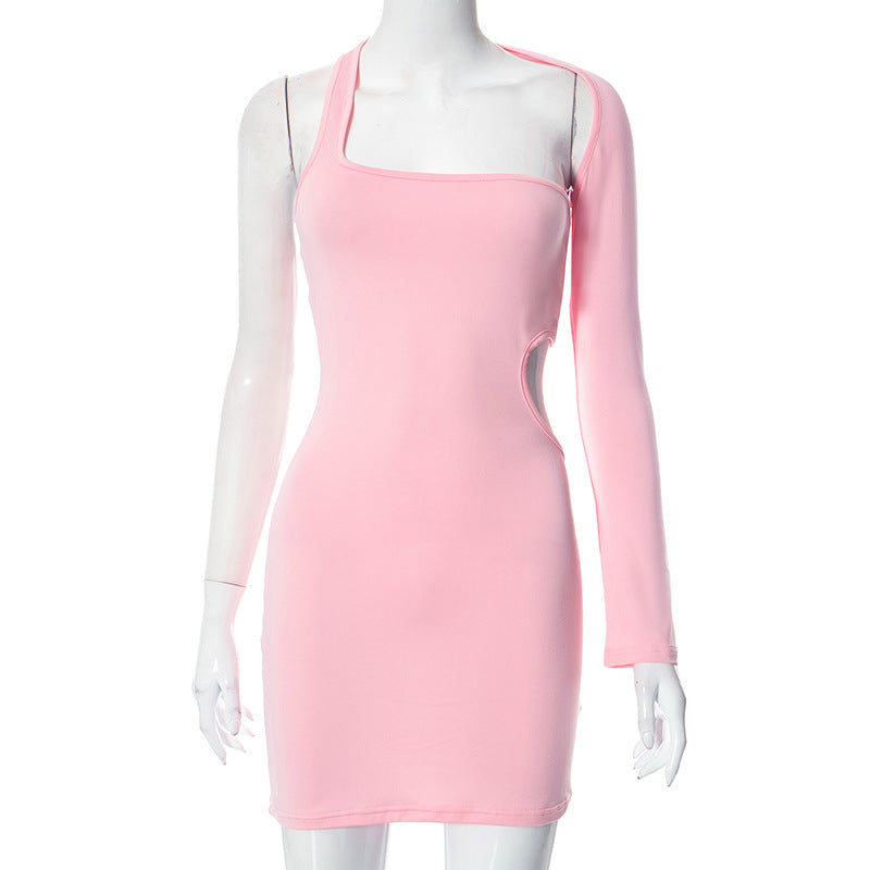 Women Clothing One Shoulder Long Sleeve Hollow Out Cutout Sheath Sexy Dress Bella Mia