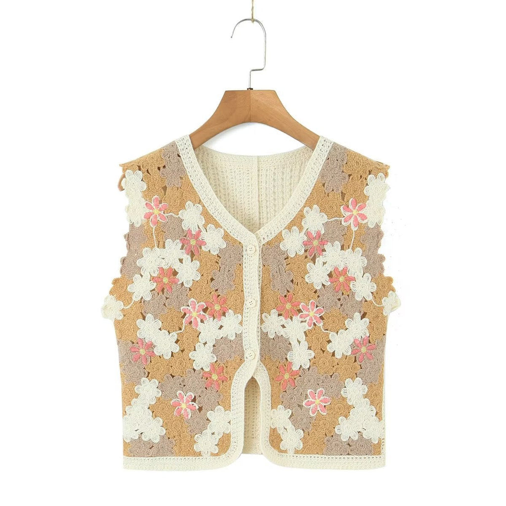 Women Retro Thailand Holiday Floral Vest Cardigan Top Casual All Matching Graceful Bella Mia