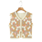 Women Retro Thailand Holiday Floral Vest Cardigan Top Casual All Matching Graceful Bella Mia