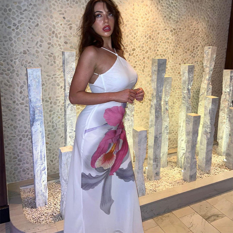 Summer Women Sling Backless Slim Fit Dress Printed Tape Lining Maxi Dress Bella Mia