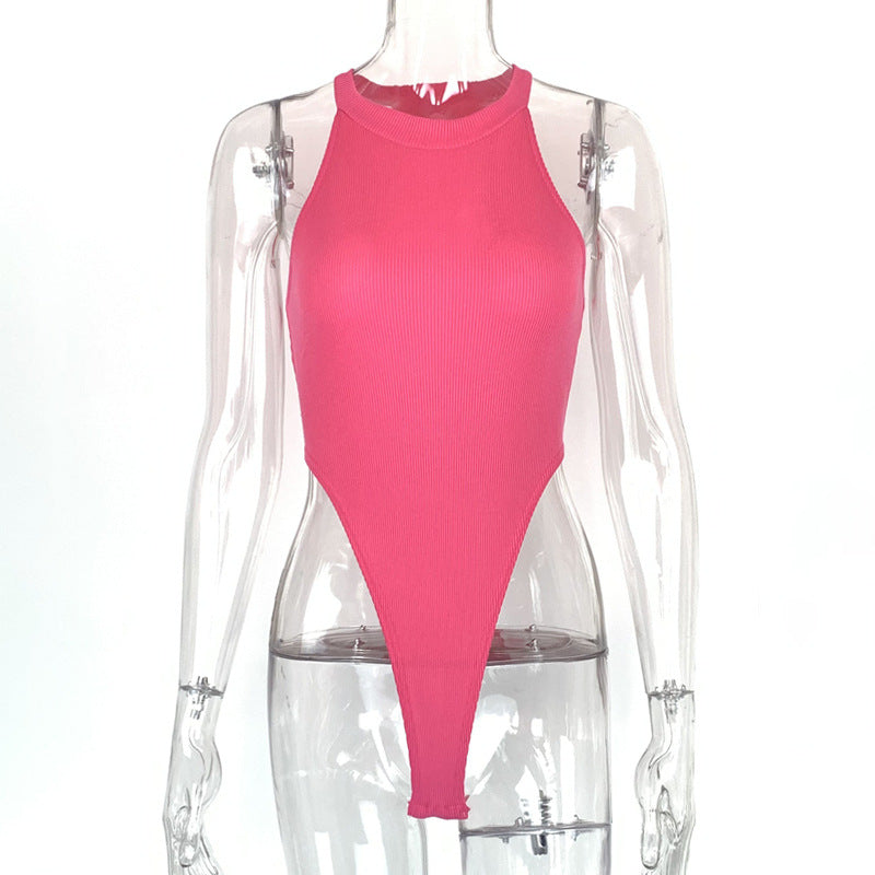 Summer Women Clothing Slim Vest Top Sexy Halter Sleeveless High Slit Bodysuit Bella Mia