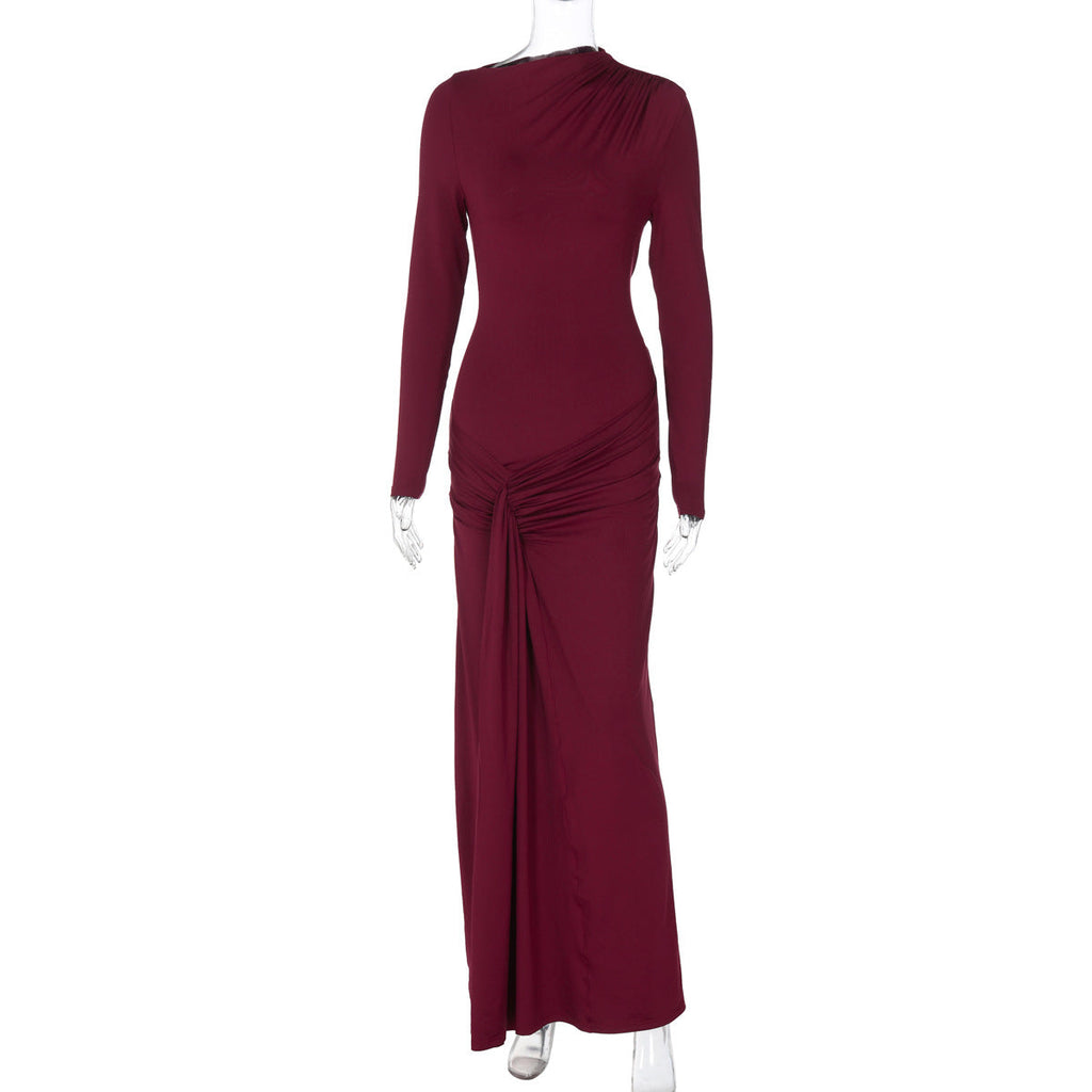 Women Clothing Summer Waist Controlled Lace up Sheath Dress Solid Color Slim Fit Long Sleeves Dress Bella Mia