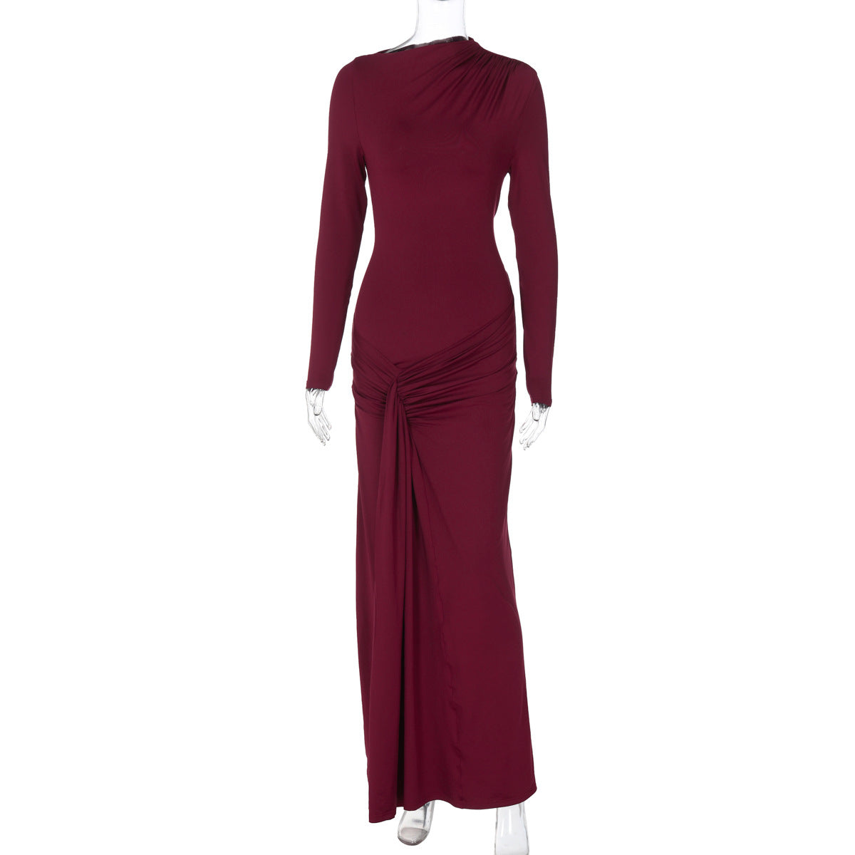 Women Clothing Summer Waist Controlled Lace up Sheath Dress Solid Color Slim Fit Long Sleeves Dress Bella Mia