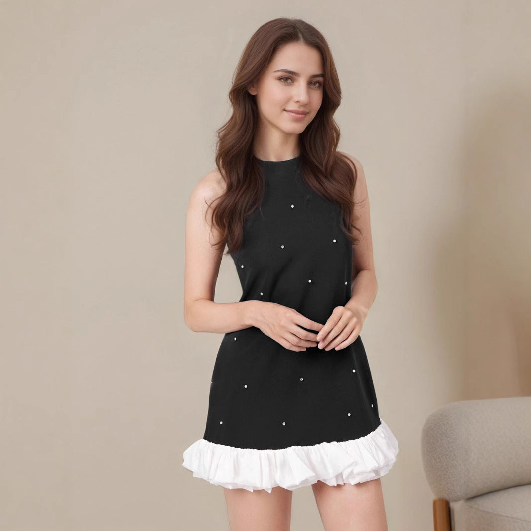 Sleeveless Women Clothing Black Camisole Summer Slimming Starry A line Dress Stitching Dress