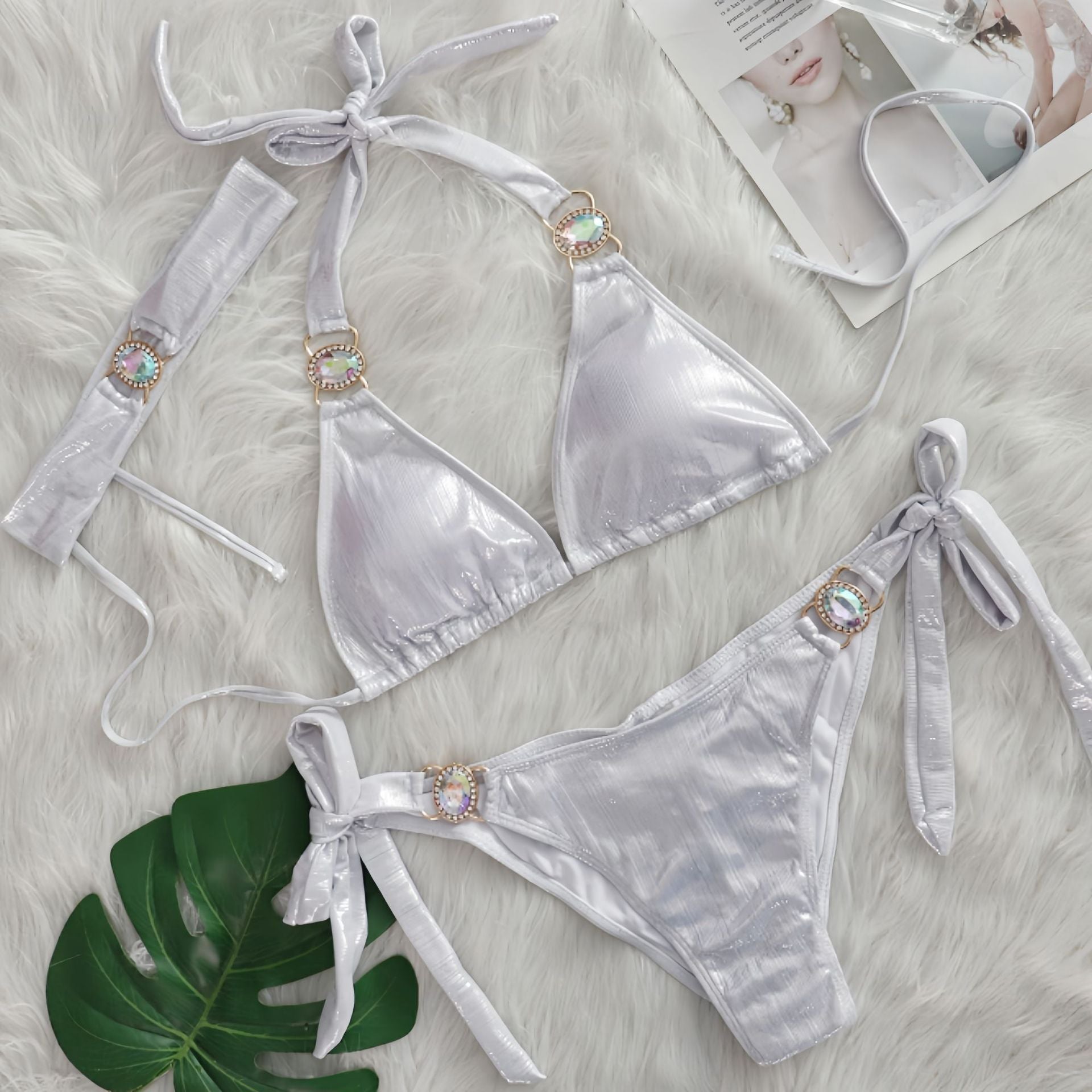 Sexy Bikini Crystal Diamond Three Piece Split Swimsuit Beach Shiny Women Swimsuit Bella Mia