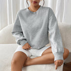 Autumn Winter Casual Top Mid Length Loose round Neck with Fleece Lining Light Gray Sweater Women Bella Mia